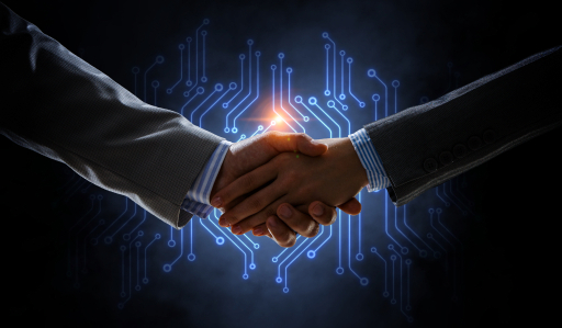 Partnership handshake with circuit background